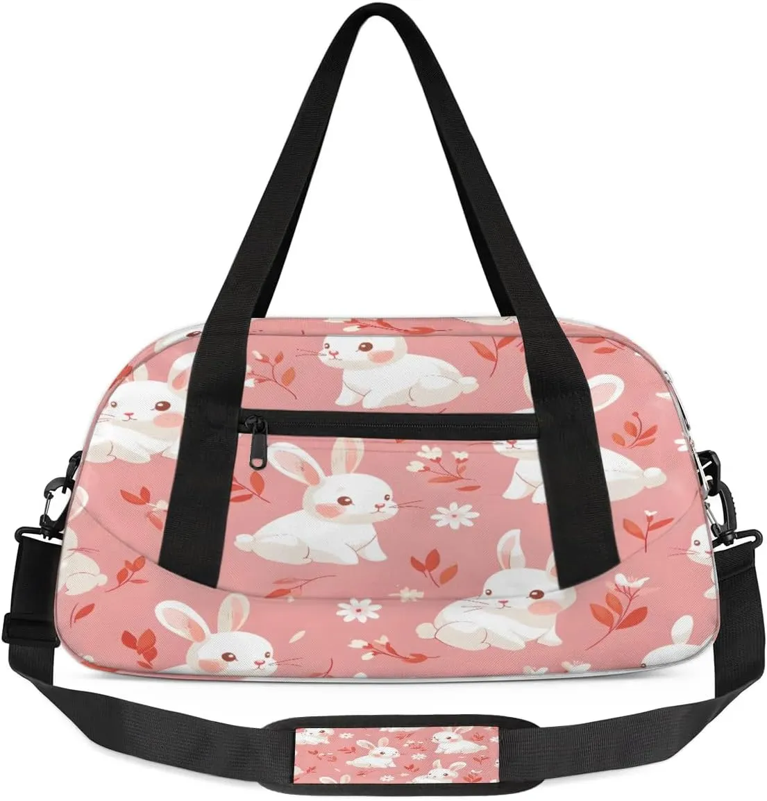 Sport Duffel Bag Flowers Bunny Rabbit Kids Gym Bag Weekender Overnight Bags for Boys Girls Teens Carry On Workout Travel Bag