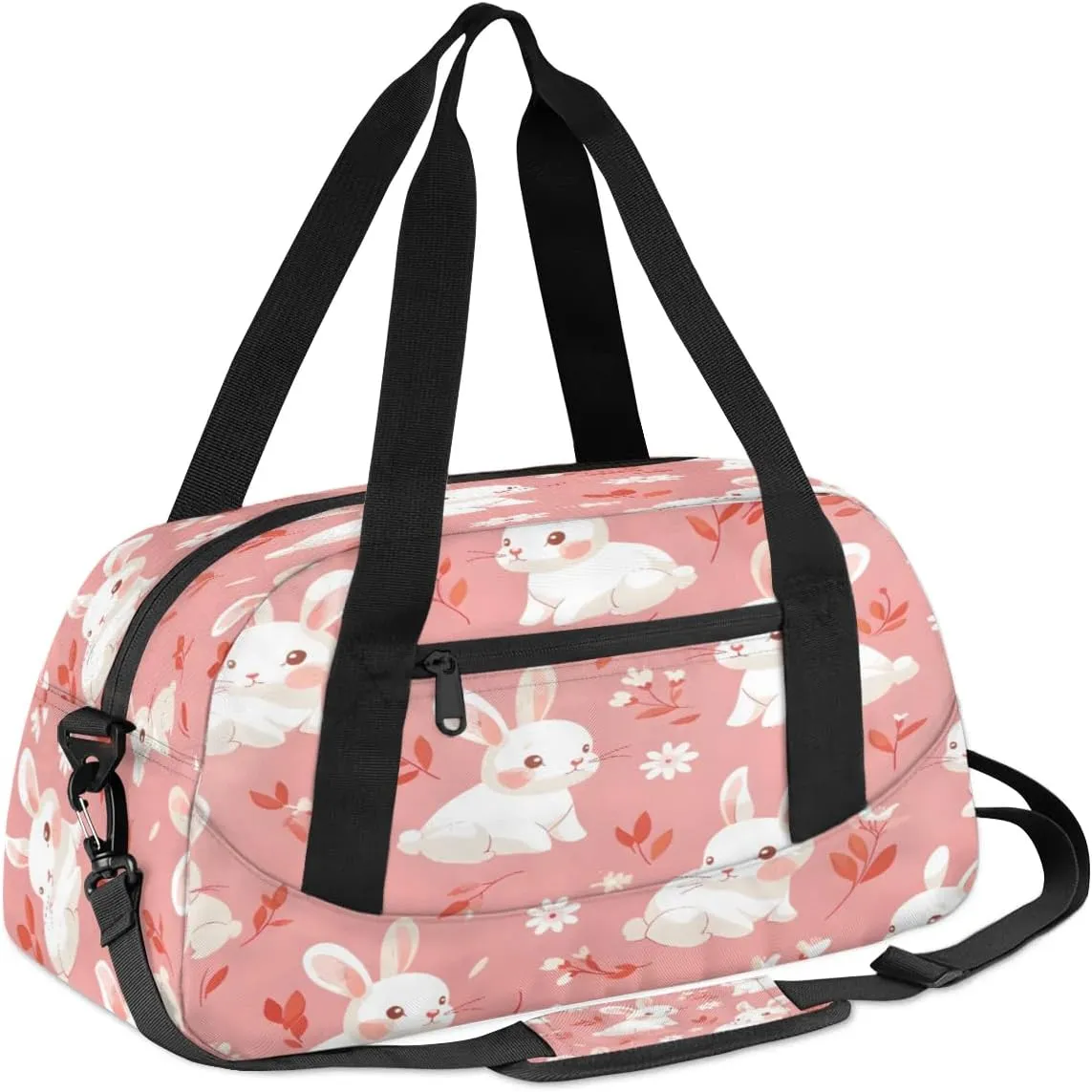 Sport Duffel Bag Flowers Bunny Rabbit Kids Gym Bag Weekender Overnight Bags for Boys Girls Teens Carry On Workout Travel Bag