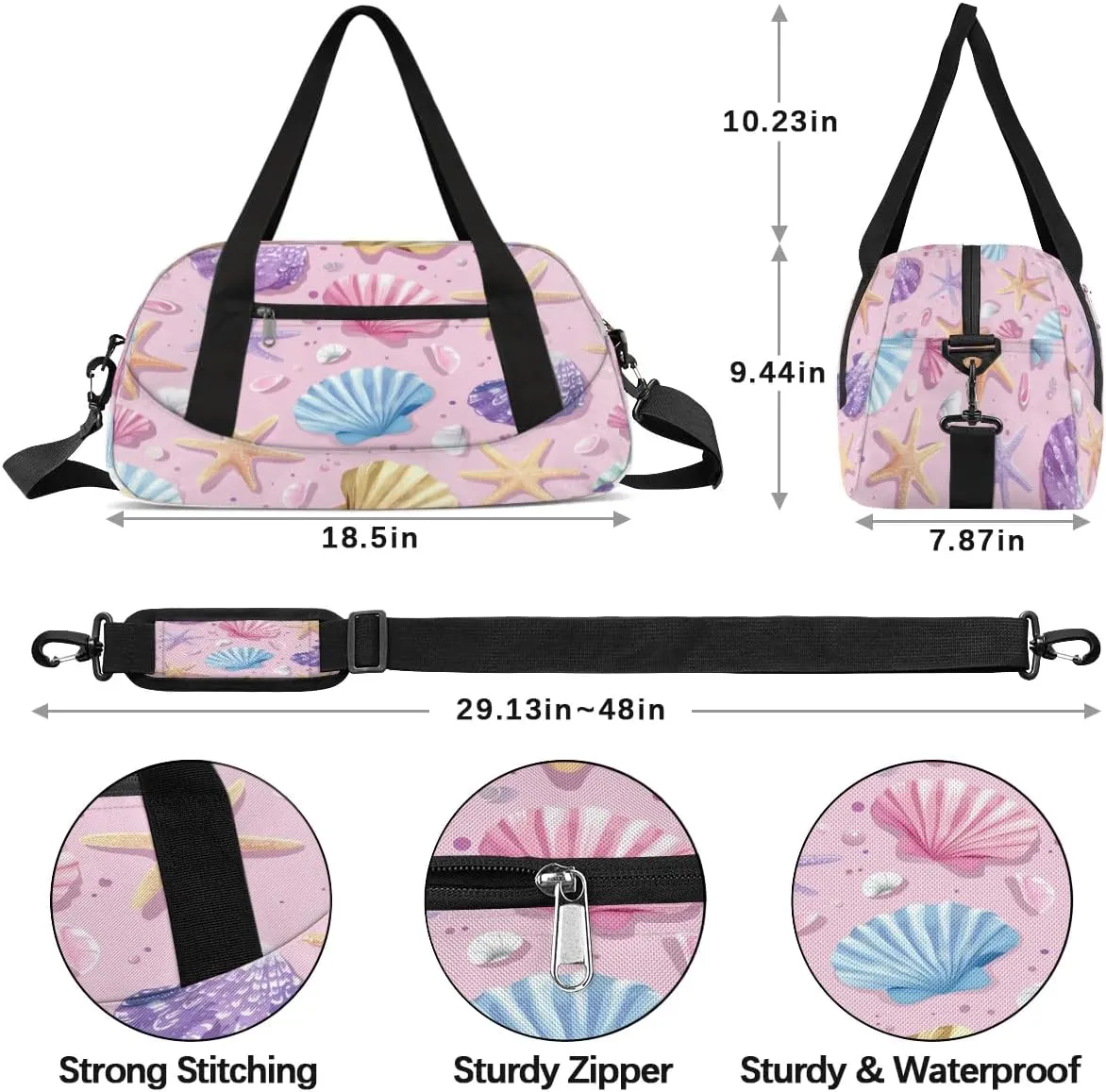 Sport Duffel Bag Seashells Starfishes Kids Gym Bag Weekender Overnight Bags for Boys Girls Teens Carry On Workout Travel Bag
