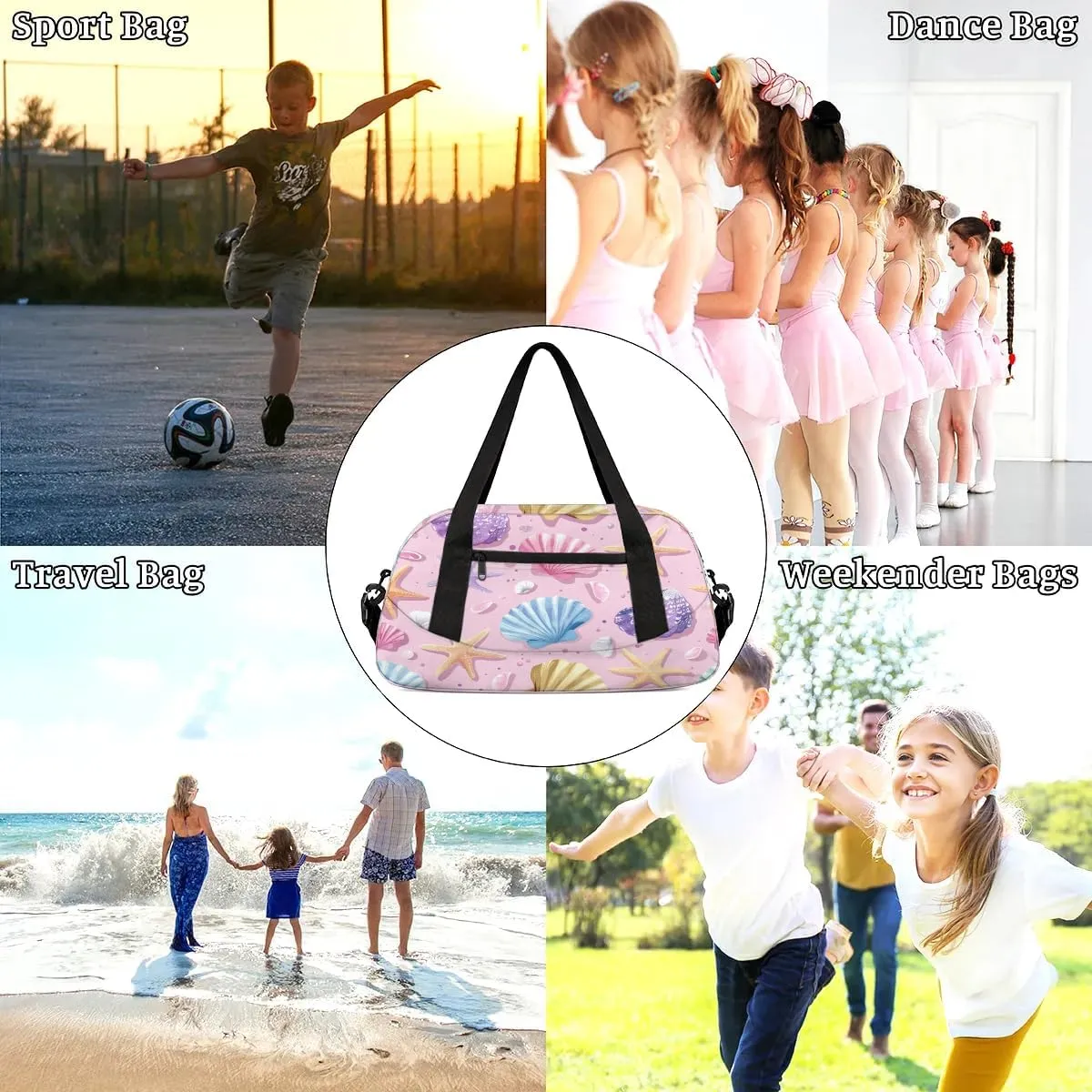 Sport Duffel Bag Seashells Starfishes Kids Gym Bag Weekender Overnight Bags for Boys Girls Teens Carry On Workout Travel Bag