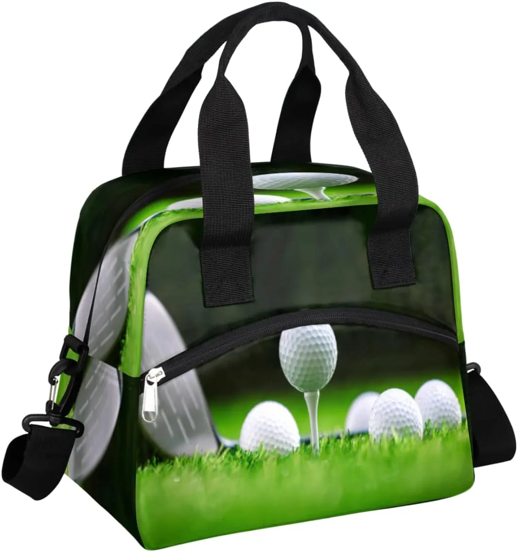 Sport Golfs Pattern Insulated Lunch Bag Women Reusable Lunch Tote for Adult Men Adjustable Shoulder Strap Cooler Durable Lunch Box for Office Work Picnic Travel