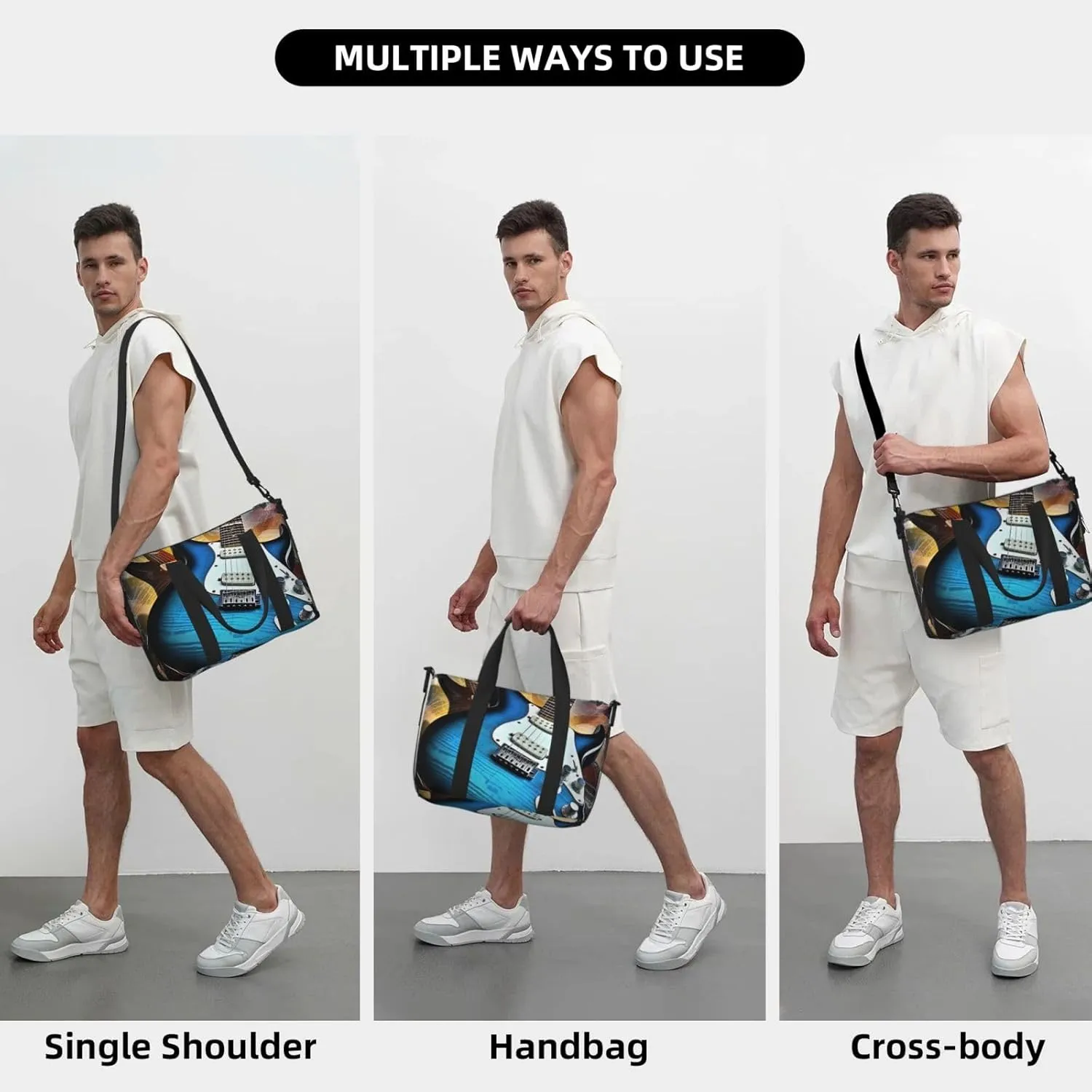 Sports Gym Bag for Women Men Travel Duffel Bag Tote Weekender Bag Carry on Overnight Bag for Travel Swimming Fitness Workout Sports Magic Electric Guitar Music Duffle Bag