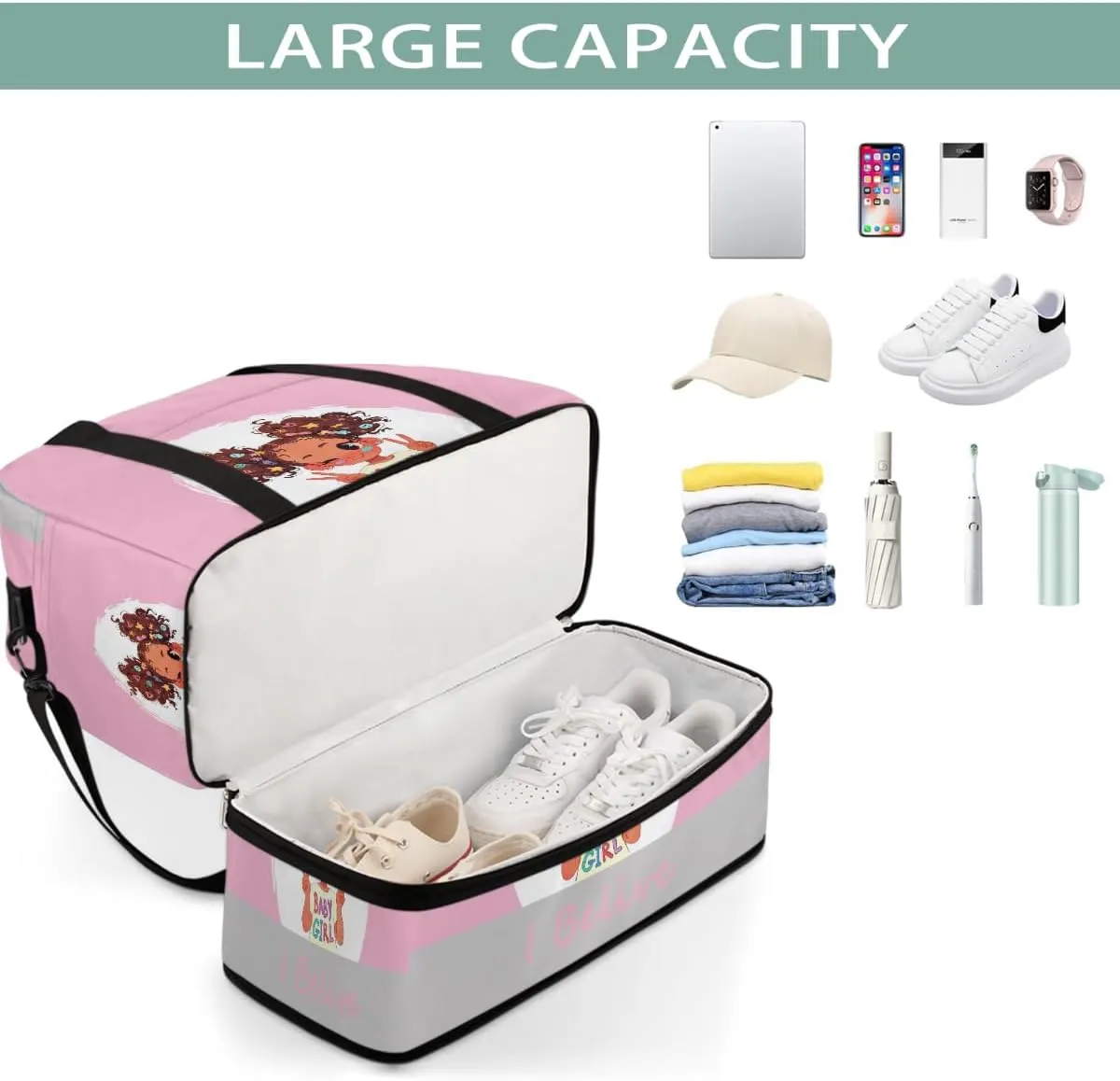 Sports Gym Bag Lively African Girl Large Travel Duffel Bag With Shoe Compartment Foldable Waterproof Carry-On Weekend Travel Bags for Camping Overnight Yoga Hospital Travel Bags