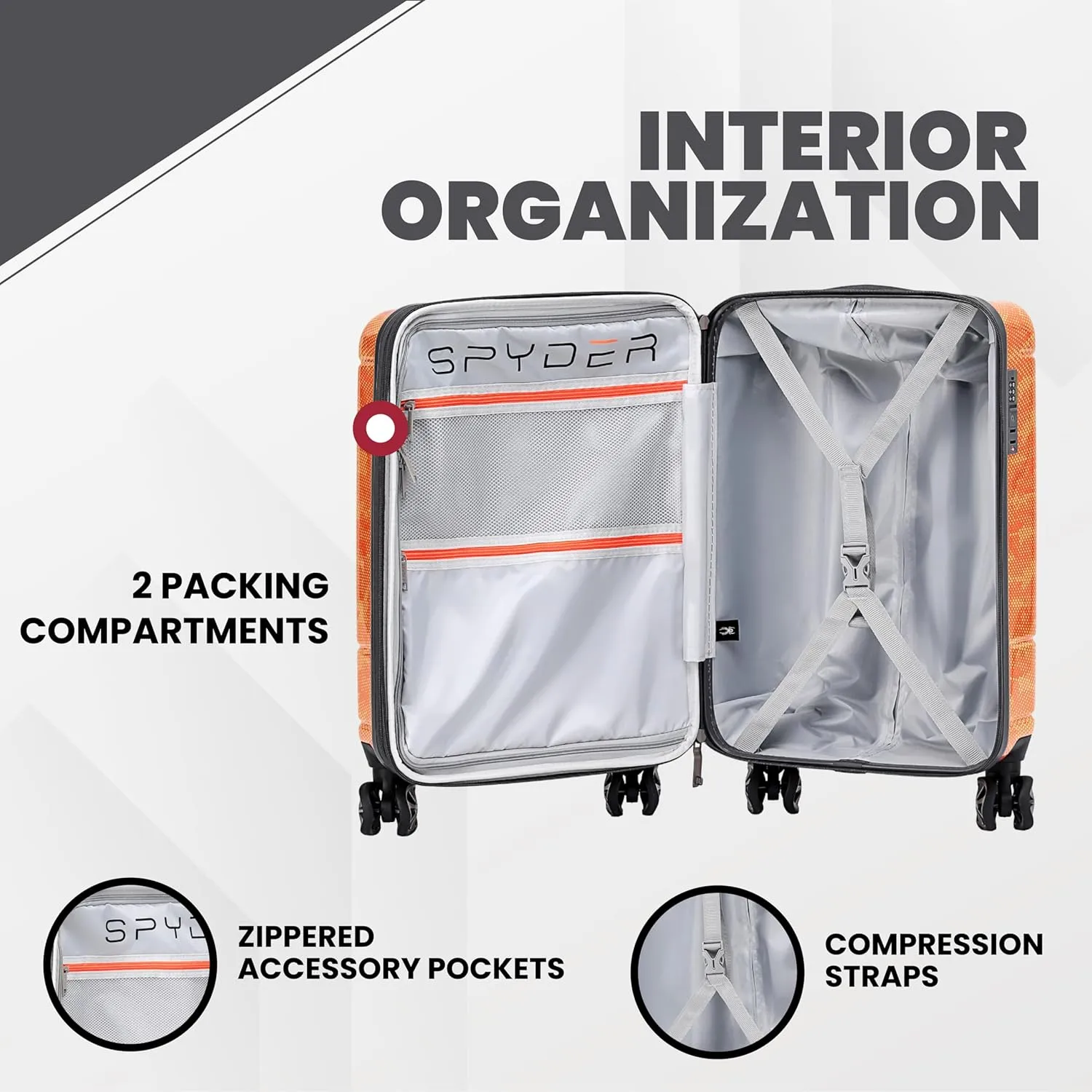 Spyder Matrix 29 Inch Expandable Hardside Upright Suitcase with 360° Spinner Wheels, TSA Approved Lock, Orange