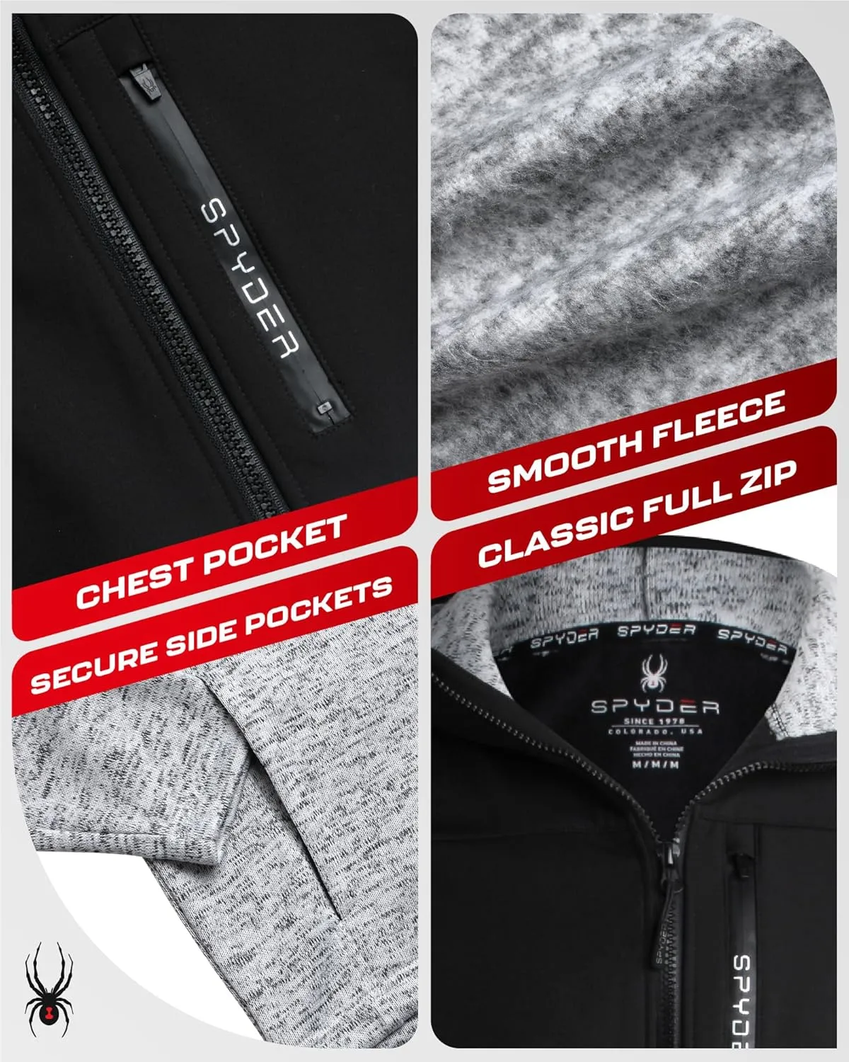 Spyder Mens Fleece Jacket - Insulated Full Zip Sweater Jackets for Men - Hiking Outdoor Performance Mens Lightweight Jackets