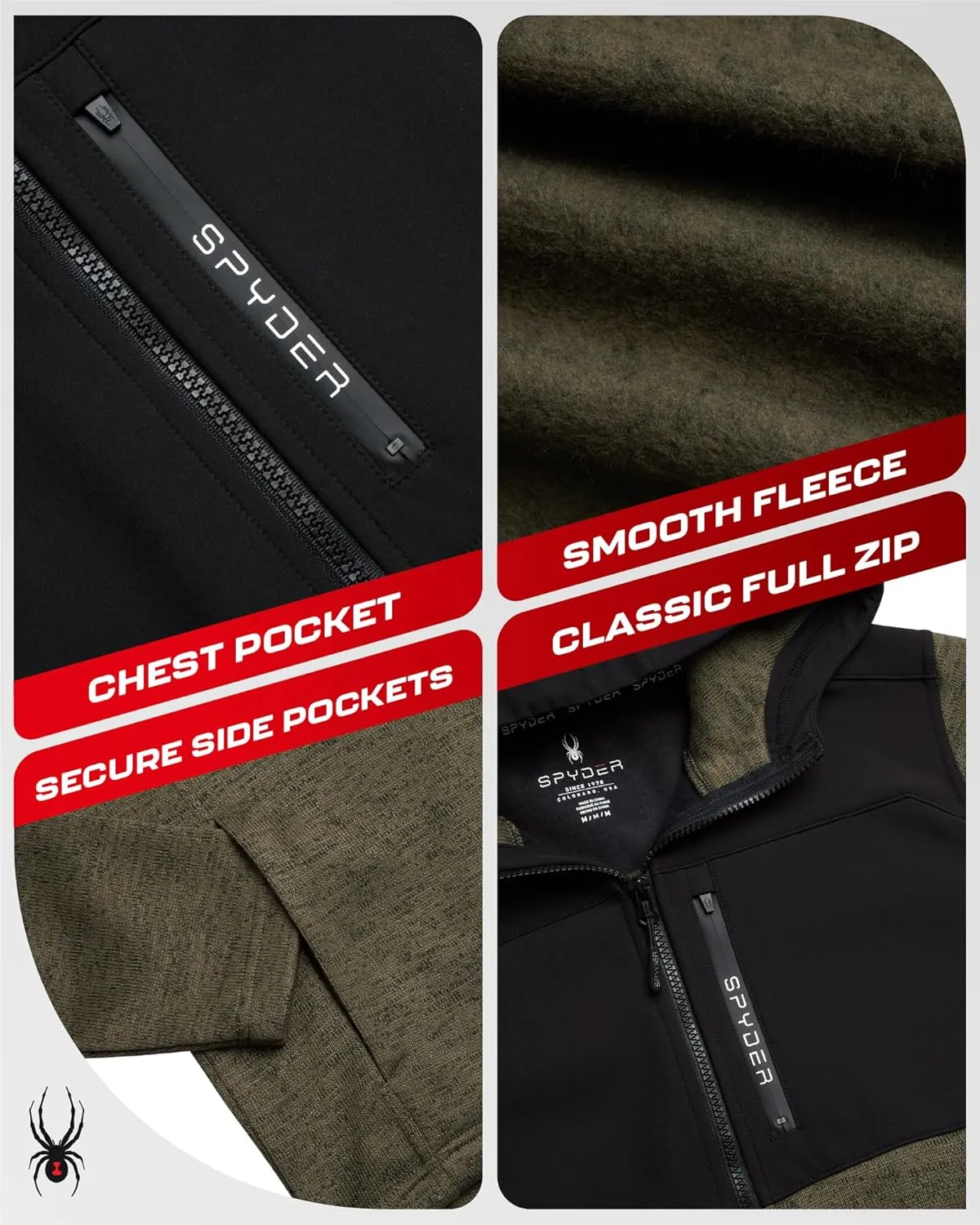 Spyder Mens Fleece Jacket - Insulated Full Zip Sweater Jackets for Men - Hiking Outdoor Performance Mens Lightweight Jackets