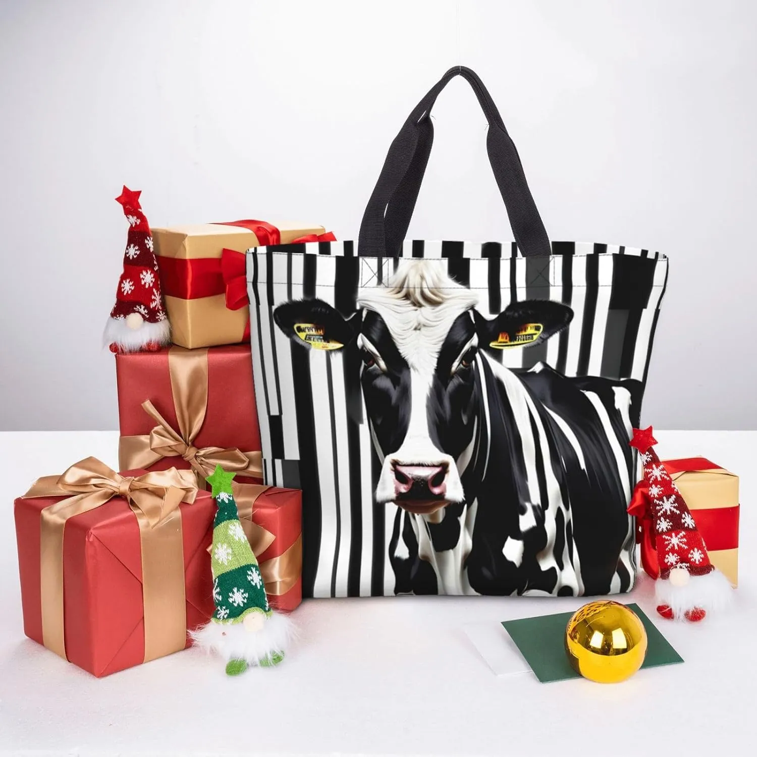 SSIMOO Cartoon Milk Cow Trendy Fashion Shopping Bags,Zippered Convenience Bag,Shopping Tote And Shoulder Bag