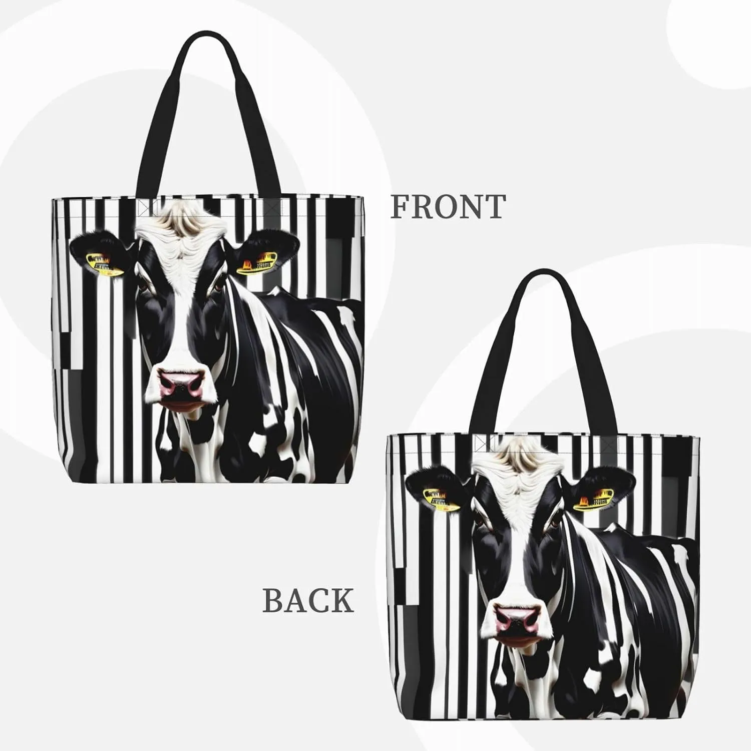 SSIMOO Cartoon Milk Cow Trendy Fashion Shopping Bags,Zippered Convenience Bag,Shopping Tote And Shoulder Bag