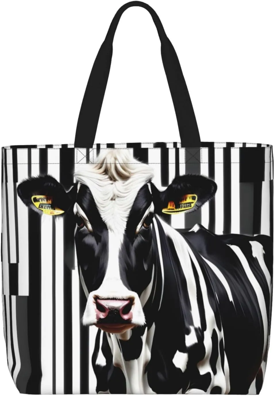 SSIMOO Cartoon Milk Cow Trendy Fashion Shopping Bags,Zippered Convenience Bag,Shopping Tote And Shoulder Bag