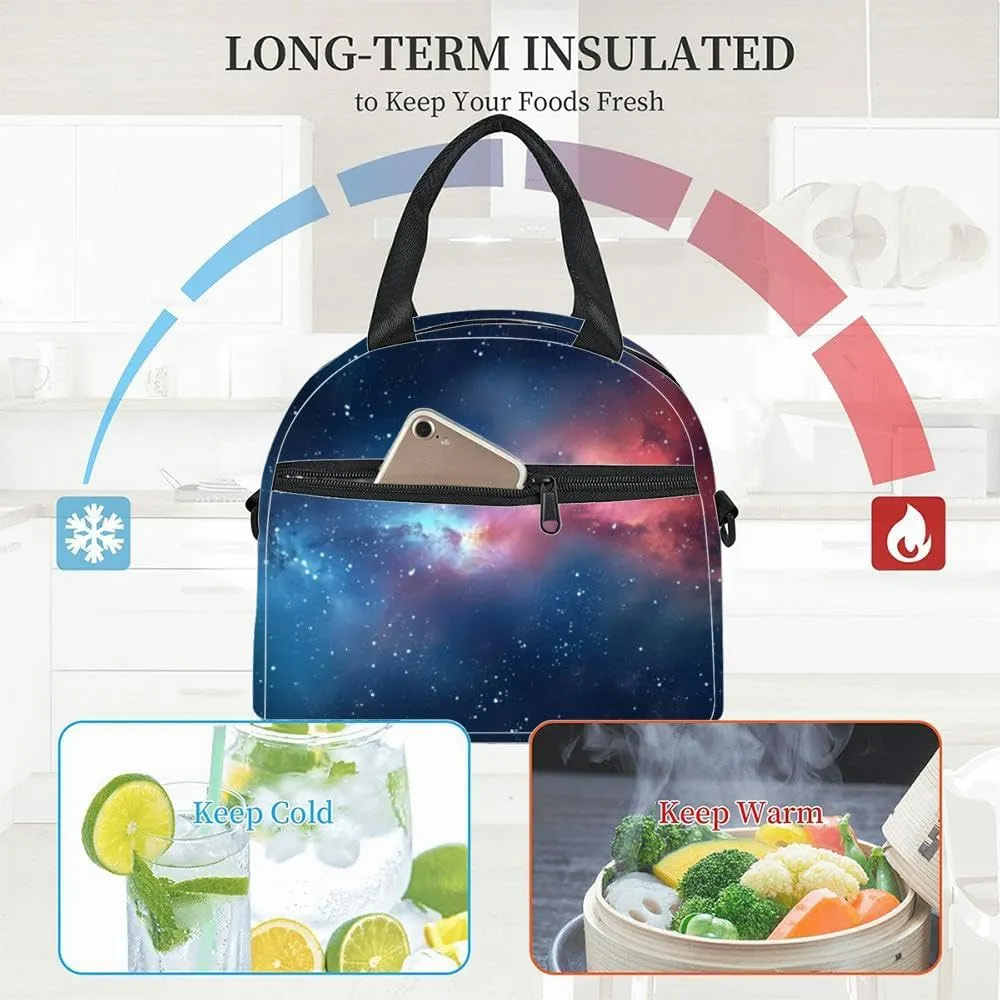Star field vivid night sky space nebula and galaxies the astronomy Insulated Adult Lunch Bag with Shoulder Strap for Women Lightweight Reusable Portable Freezable Lunch Tote Bag for Work Picnic
