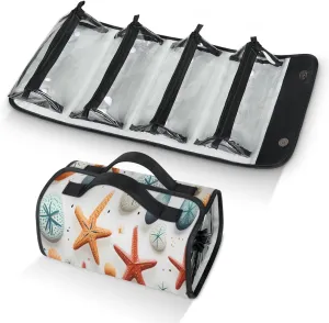 Starfish Stone Travel Toiletry Bag Clear Cosmetic Bag Organizer Waterproof Foldable Makeup Bag with 4 PVC Pouches Travel Organizer Bags for Luggage Business Trip