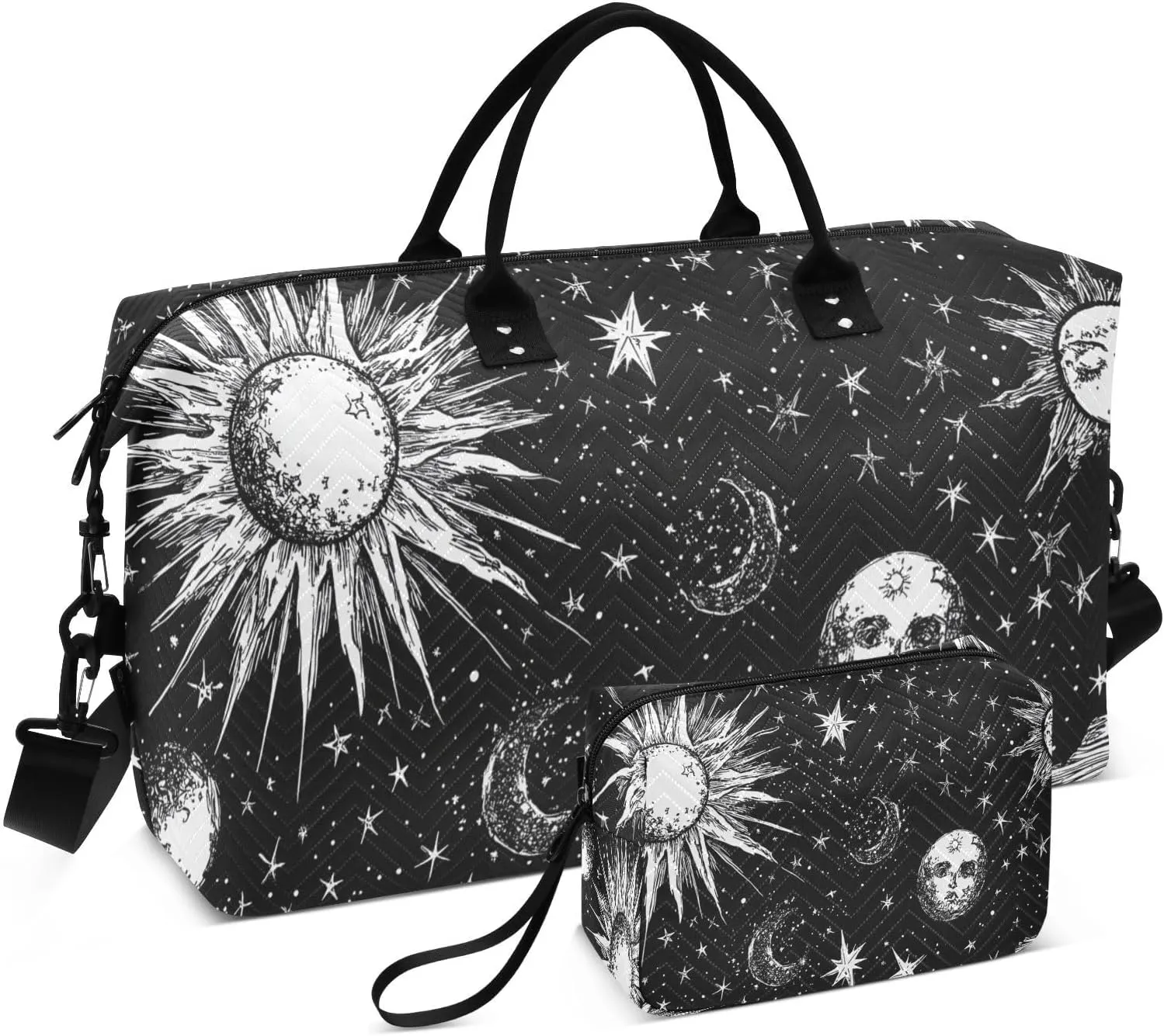 Stars Moon Book Black Travel Duffel Bag with Toiletry Bag Weekender Bag for Carry on Sports Gym Bag for Sports Yoga Gym