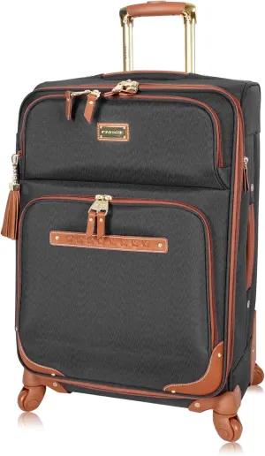 Steve Madden Designer Luggage Collection - Expandable 28 Inch Softside Bag for Men & Women - Durable Lightweight Checked Suitcase with 4-Rolling Spinner Wheels (28in, Global Black)