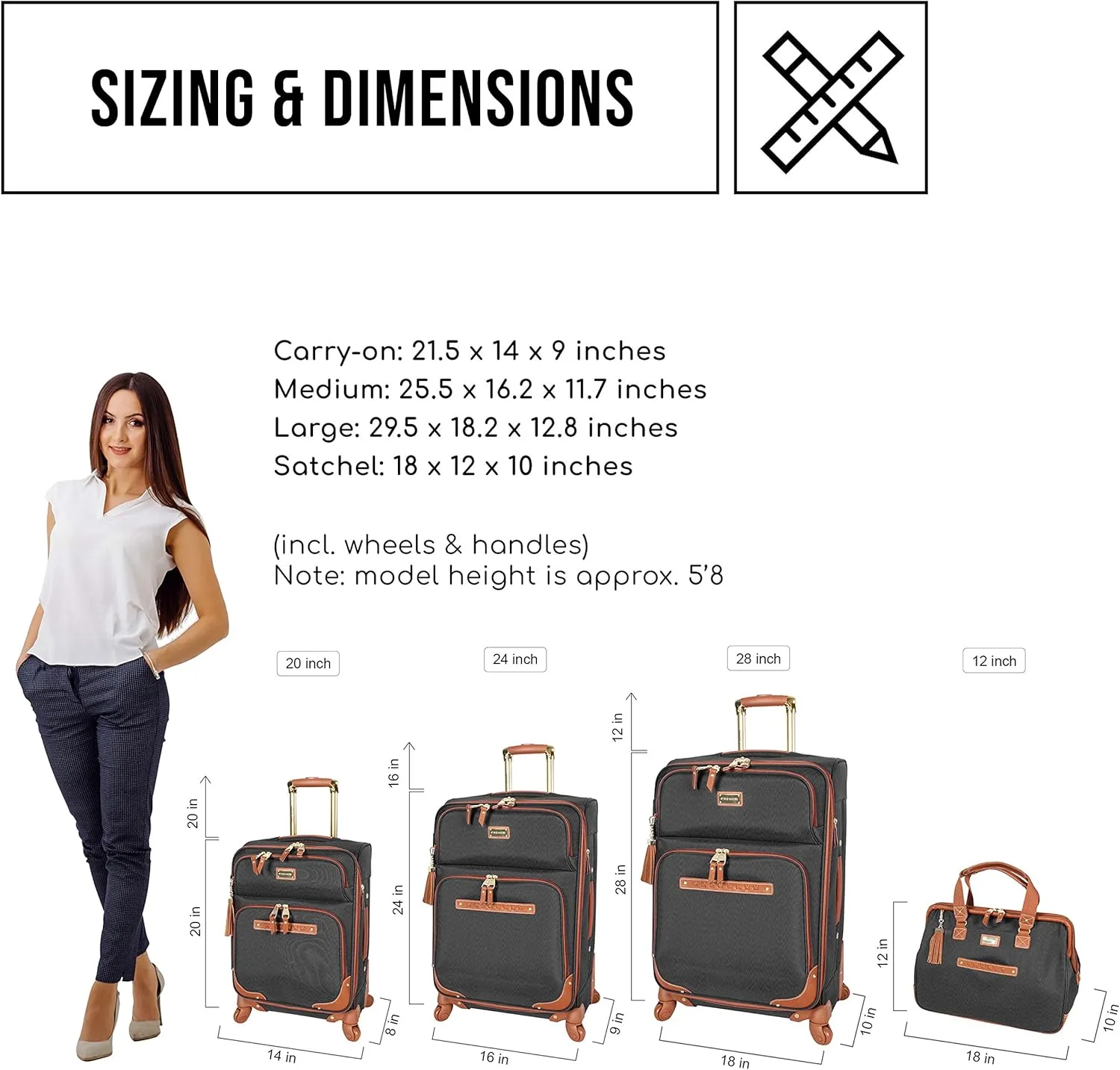 Steve Madden Designer Luggage Collection - Expandable 28 Inch Softside Bag for Men & Women - Durable Lightweight Checked Suitcase with 4-Rolling Spinner Wheels (28in, Global Black)