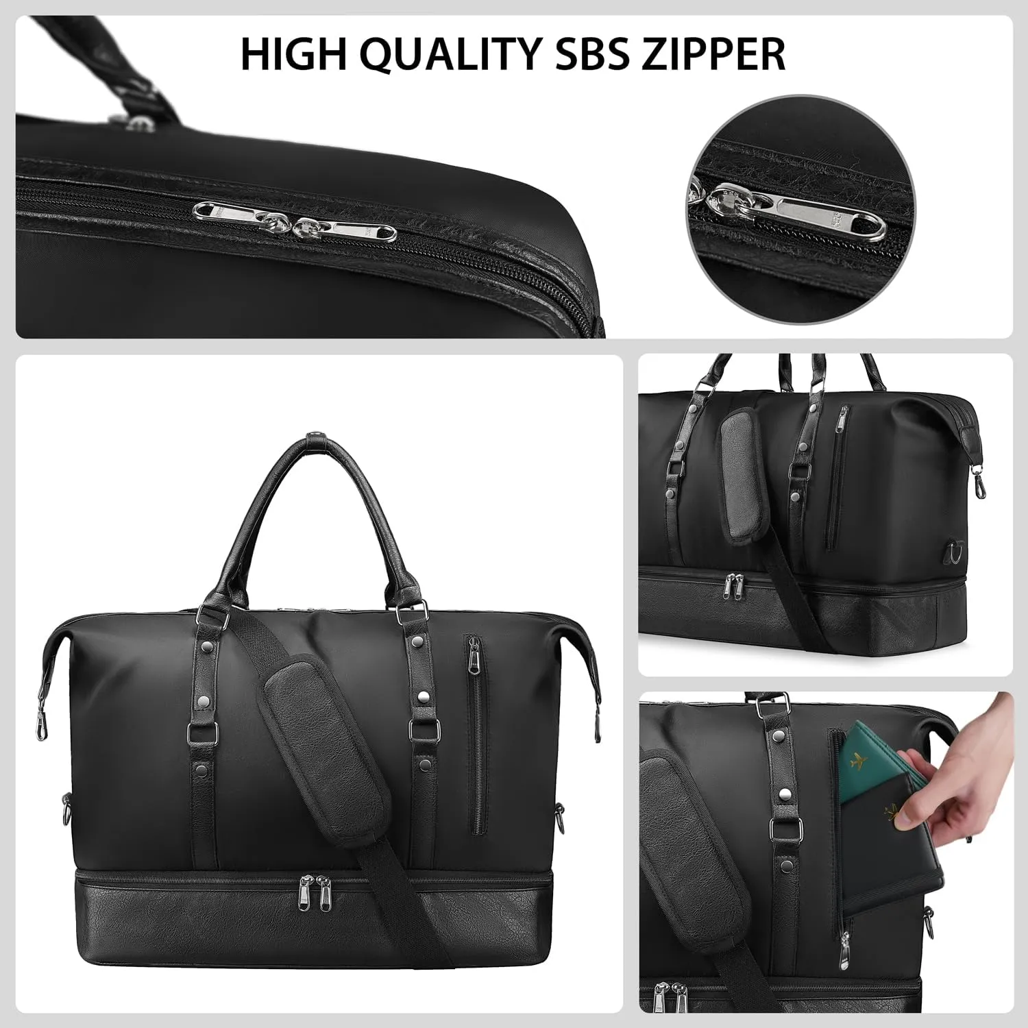 Stouchi Large Travel Duffel Bag - Carry On Overnight Weekender with Wet Pocket Toiletry Bag for Business Trips, Gym, Yoga, Sports, Black