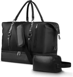 Stouchi Large Travel Duffel Bag - Carry On Overnight Weekender with Wet Pocket Toiletry Bag for Business Trips, Gym, Yoga, Sports, Black