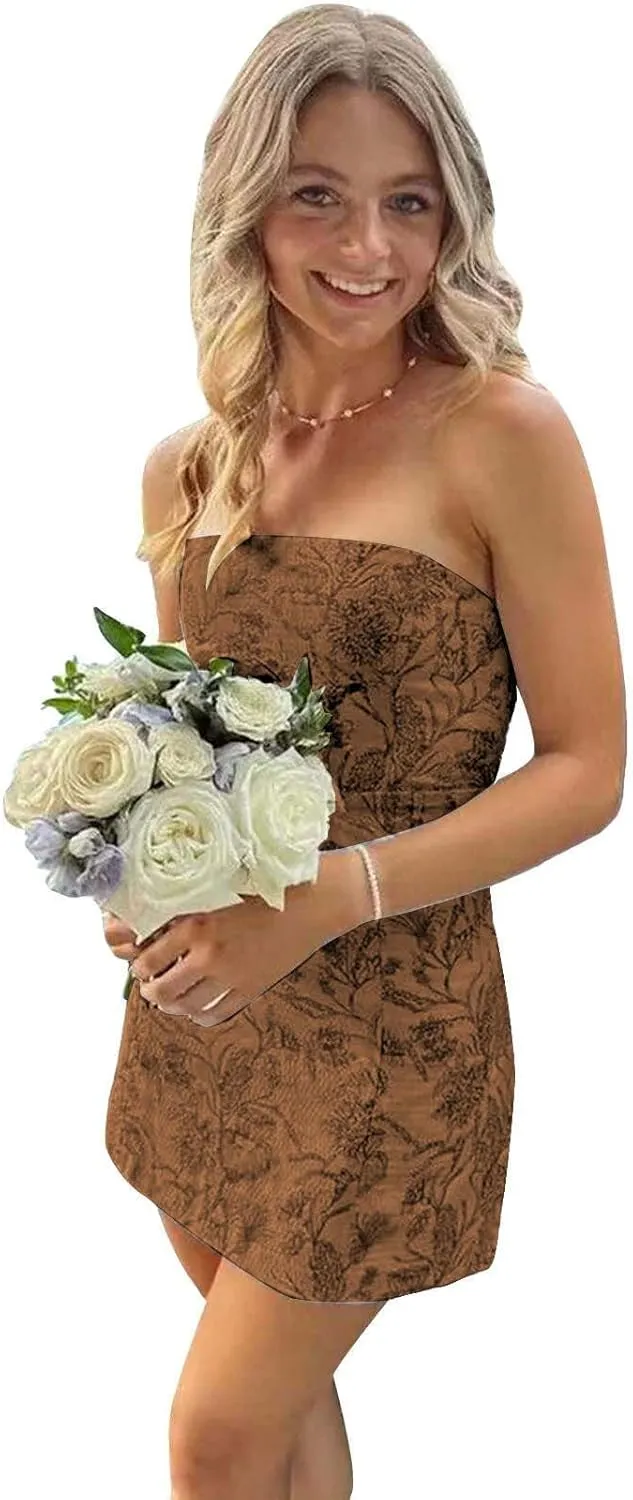 Strapless Homecoming Dress Bodycon Short Prom Gown Satin Applique Cocktail Party Dress SP001