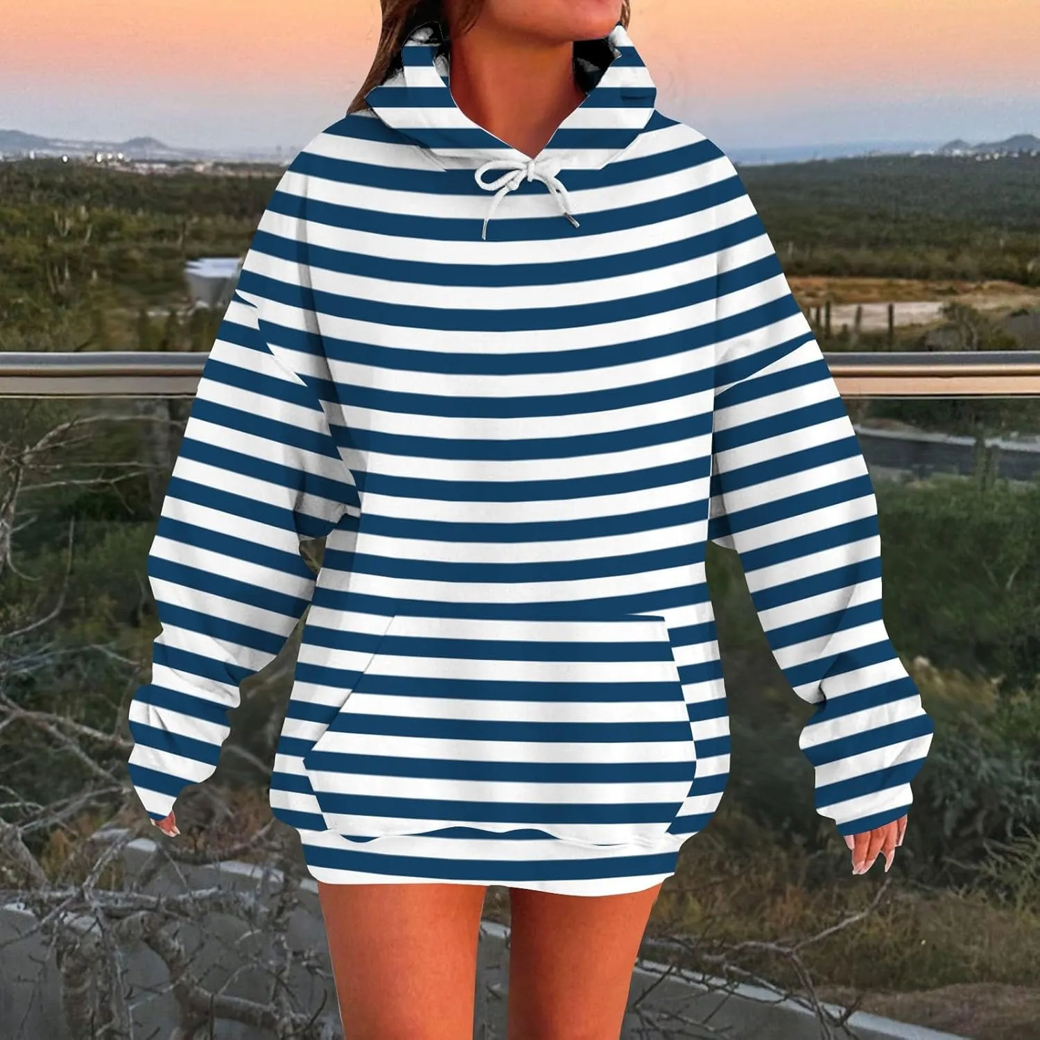 Striped Sweatshirts Women Long Sleeve Drawstring Athletic Hoodies Pullover Sweater Tops Preppy Clothes Fall Outfits