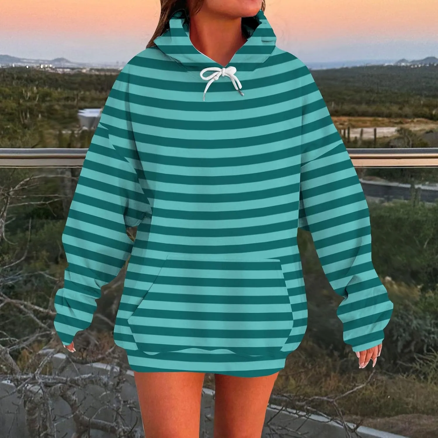 Striped Sweatshirts Women Long Sleeve Drawstring Athletic Hoodies Pullover Sweater Tops Preppy Clothes Fall Outfits