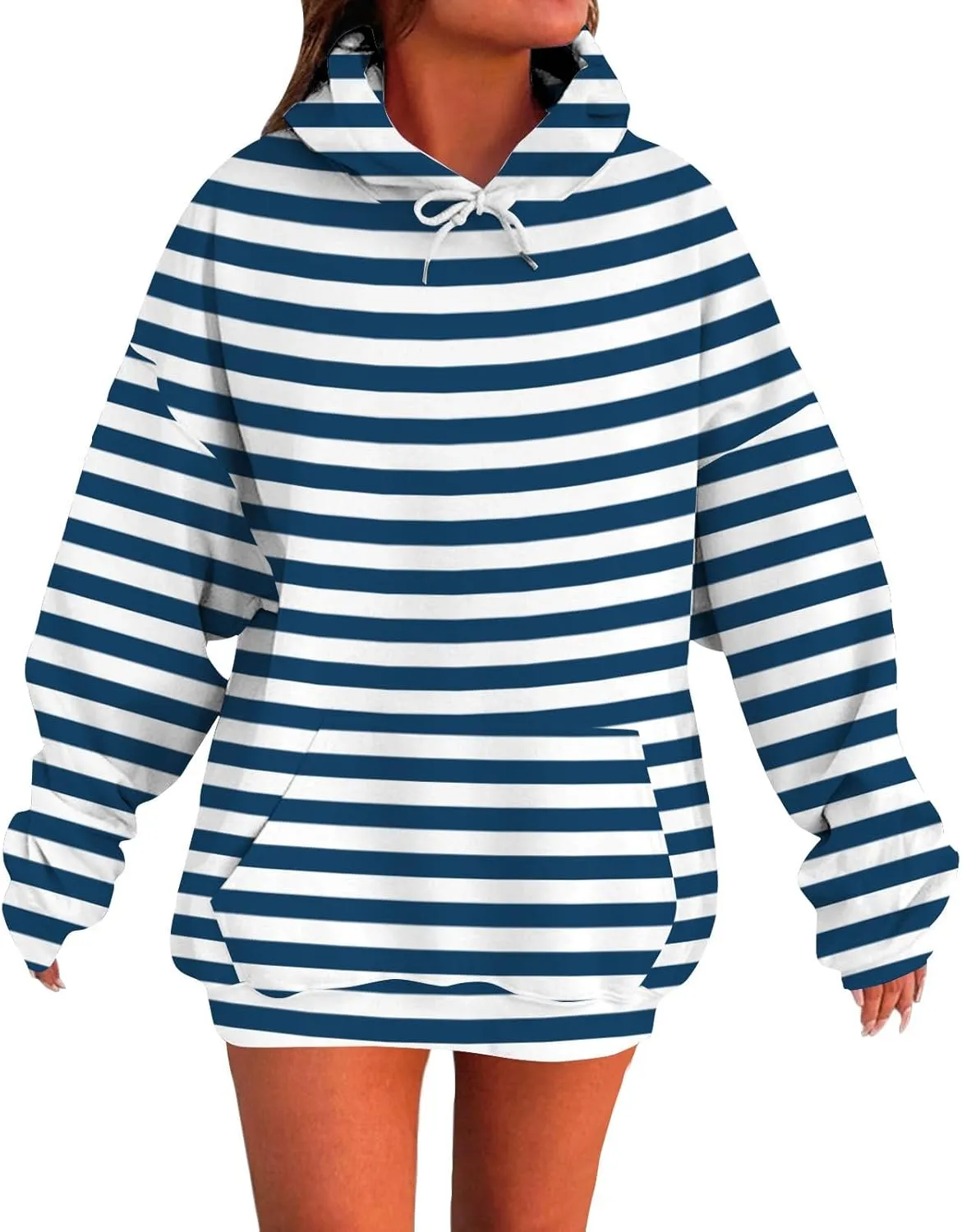 Striped Sweatshirts Women Long Sleeve Drawstring Athletic Hoodies Pullover Sweater Tops Preppy Clothes Fall Outfits