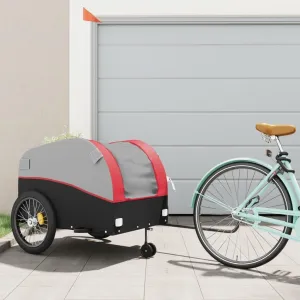 Sturdy Bike Trailer for Easy Transport of Heavy Goods, Durable Iron Construction, Includes Safety Flag, Black and Red