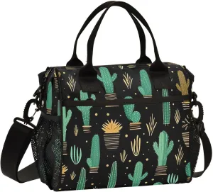 Succulents Flower Cactus Colorful Insulated Lunch Bag Reusable Lunch Box for Men Women Leakproof Cooler Tote Bag with Adjustable Shoulder Strap Food Handbag for Travel Work Office Picnic