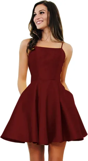 Sukleet Women's Short Homecoming Dresses with Pockets Backless Satin Prom Dress for Teens 2025