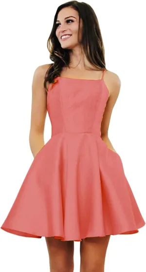 Sukleet Women's Short Homecoming Dresses with Pockets Backless Satin Prom Dress for Teens 2025