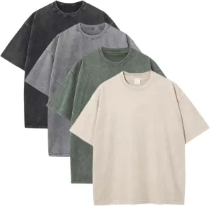 Sumleno 4 Pack Men's Summer Oversized T-Shirts Unisex Vintage Baggy Heavy Cotton Tee Short Sleeve Loose Solid Casual Tops