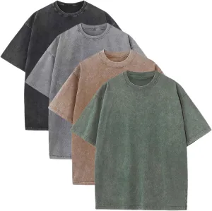 Sumleno 4 Pack Men's Summer Oversized T-Shirts Unisex Vintage Baggy Heavy Cotton Tee Short Sleeve Loose Solid Casual Tops