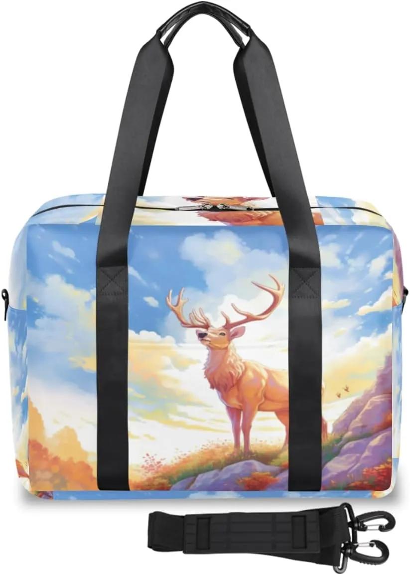 Sunny Cliff Deer Womens Travel Bags, Weekender Carry on for Women, Sports Gym Bag, Workout Duffel bag, Overnight Shoulder Bag