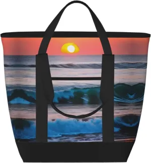 Sunset and Sunrise with Ocean Sea Waves Large Capacity Insulated Tote Bag - Adjustable Shoulder Strap, Perfect for Work, Picnic, and Travel - Stylish