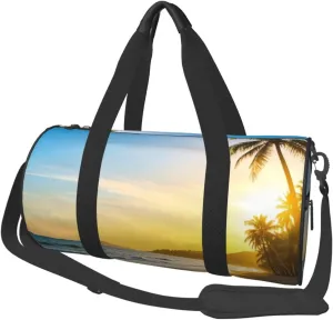 Sunset beach Print Round Large Capacity Travel Luggage Bags,Men's and Women's Hand-Held Travel Clothing Bags
