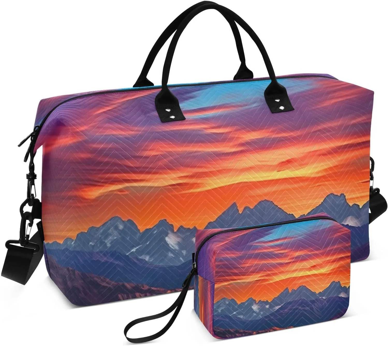 Sunset Mountain Peak Landscape Travel Duffel Bag, Shoulder Weekender Overnight Bags - Large Gym Bag with Wet Pocket