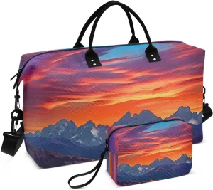 Sunset Mountain Peak Landscape Travel Duffel Bag, Shoulder Weekender Overnight Bags - Large Gym Bag with Wet Pocket