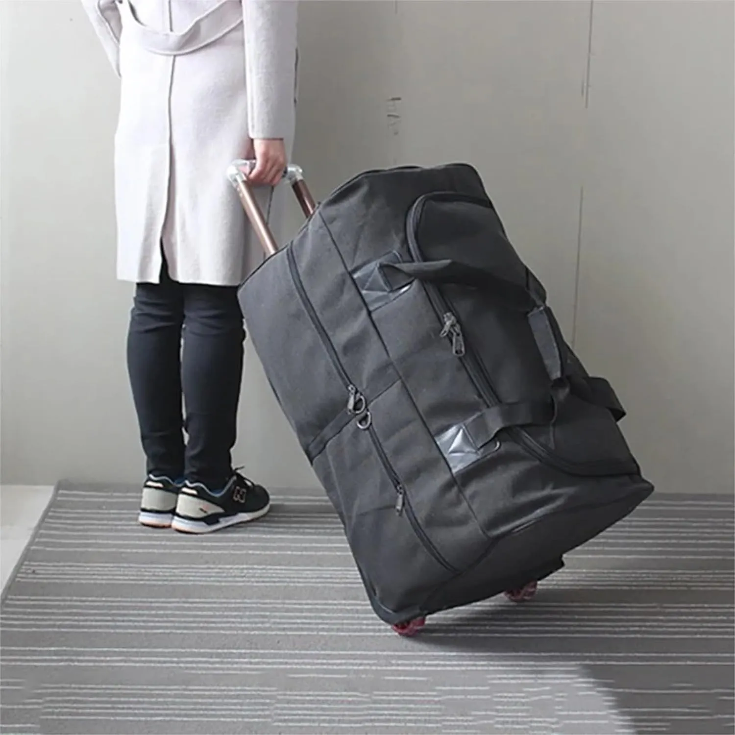 Super Large Capacity Trolley Travel Bag International Study Abroad Long-distance Luggage Lightweight Canvas Trolley Suitcase Bag Luggage Sets(Black,26Inches 650mm)