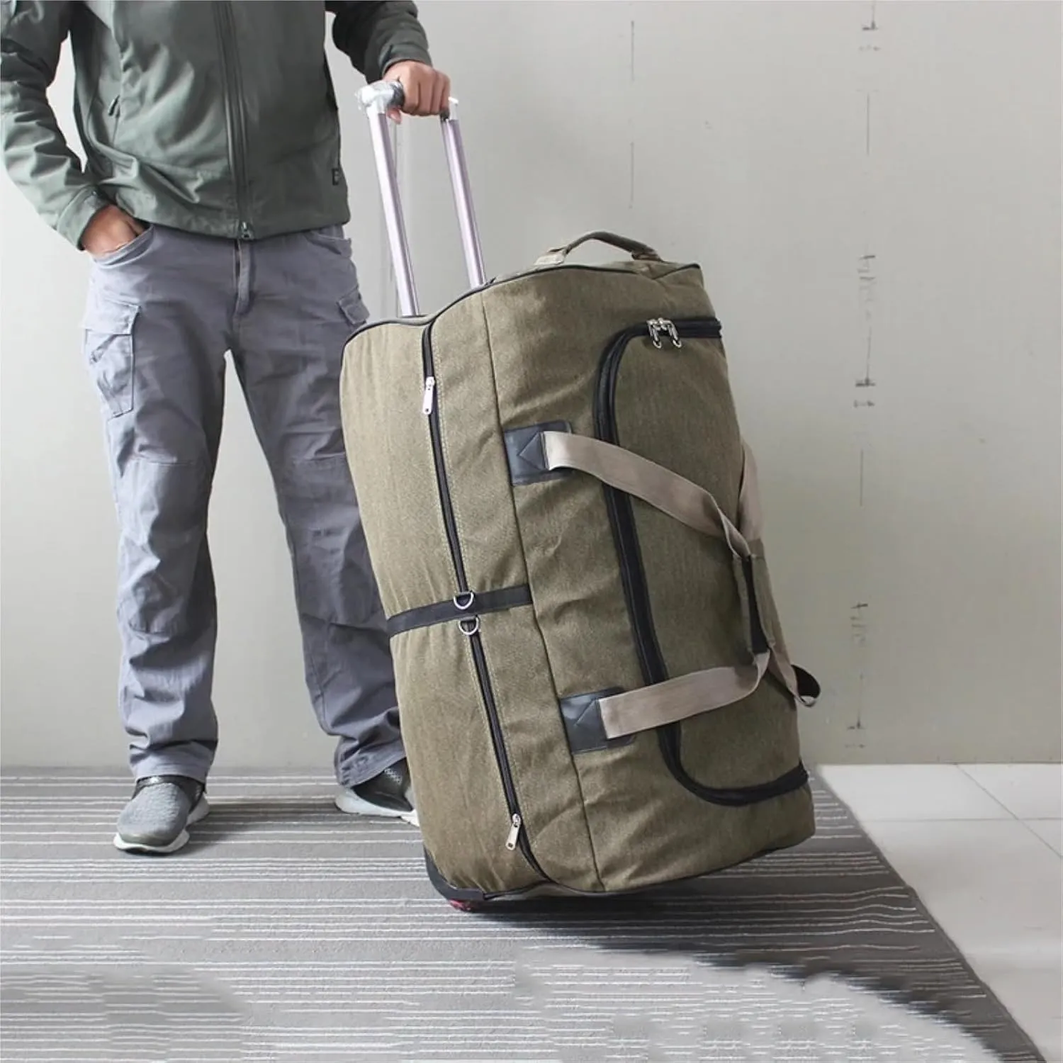 Super Large Capacity Trolley Travel Bag International Study Abroad Long-distance Luggage Lightweight Canvas Trolley Suitcase Bag Luggage Sets(Black,26Inches 650mm)