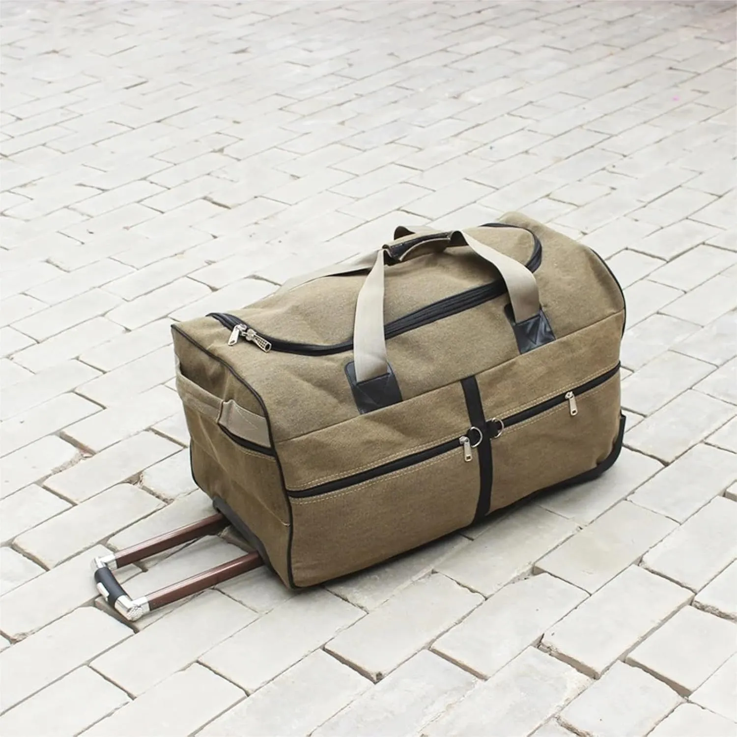 Super Large Capacity Trolley Travel Bag International Study Abroad Long-distance Luggage Lightweight Canvas Trolley Suitcase Bag Luggage Sets(Khaki,26Inches 650mm)