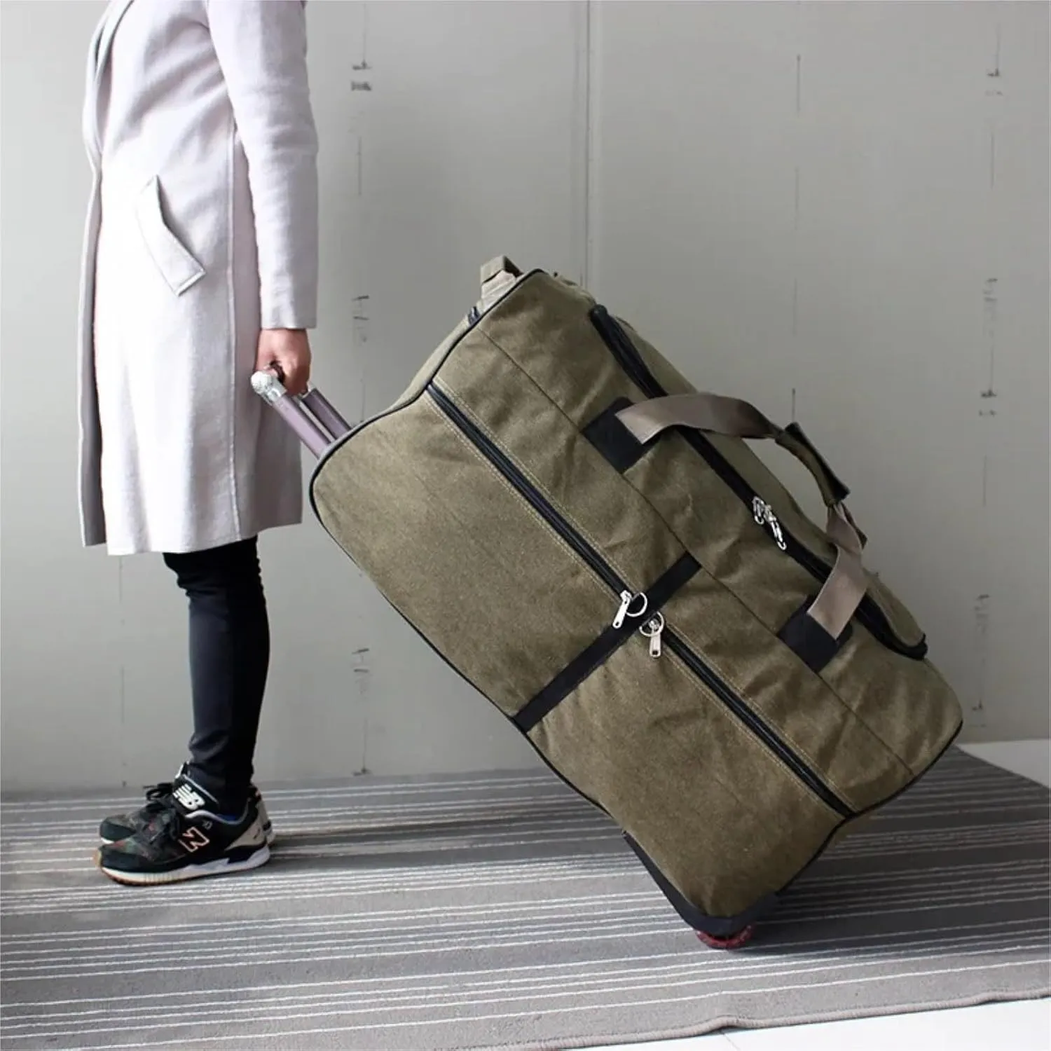 Super Large Capacity Trolley Travel Bag International Study Abroad Long-distance Luggage Lightweight Canvas Trolley Suitcase Bag Luggage Sets(Khaki,26Inches 650mm)