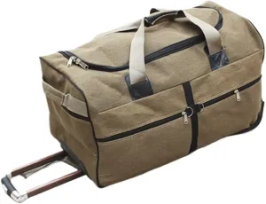 Super Large Capacity Trolley Travel Bag International Study Abroad Long-distance Luggage Lightweight Canvas Trolley Suitcase Bag Luggage Sets(Khaki,26Inches 650mm)