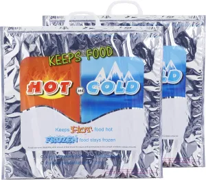 Superio Hot and Cold Insulated Bags for Food Delivery, Grocery Shopping Bags, Food Storage for Hot and Frozen Food for Travel, Disposable Cooler Bag, Reinforced Thermal Lunch Bag (2, 16"x5.5"x19")