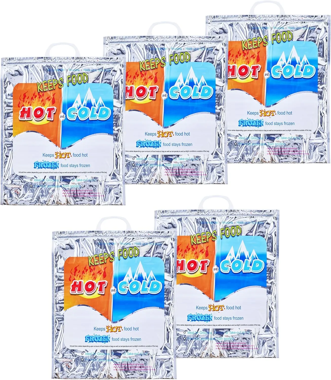 Superio Hot and Cold Insulated Bags for Food Delivery, Grocery Shopping Bags, Food Storage for Hot and Frozen Food for Travel, Disposable Cooler Bag, Reinforced Thermal Lunch Bag (5, 16"x5.5"x19")