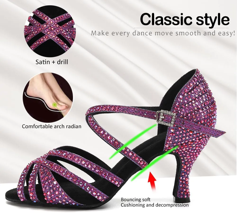 SWDZM Latin Dance Shoes for Women Rhinestone Ballroom Salsa Tango Dancing Wedding Shoes,Model L377-8.5JB
