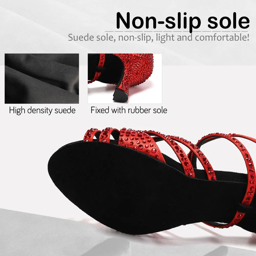 SWDZM Latin Dance Shoes for Women Rhinestone Ballroom Salsa Tango Dancing Wedding Shoes,Model L377-8.5JB