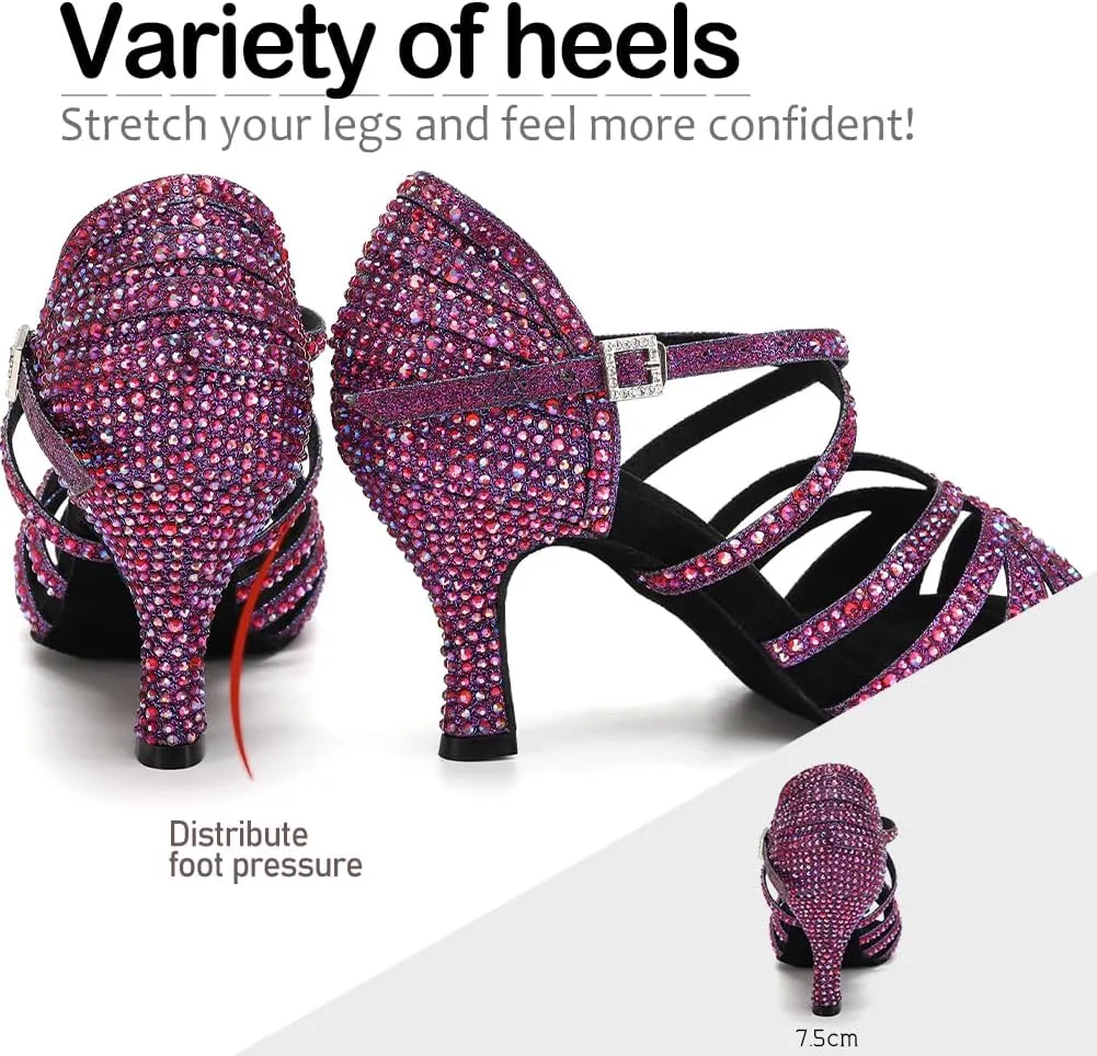 SWDZM Latin Dance Shoes for Women Rhinestone Ballroom Salsa Tango Dancing Wedding Shoes,Model L377-8.5JB