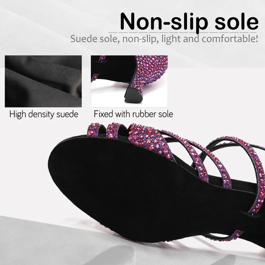 SWDZM Latin Dance Shoes for Women Rhinestone Ballroom Salsa Tango Dancing Wedding Shoes,Model L377-8.5JB