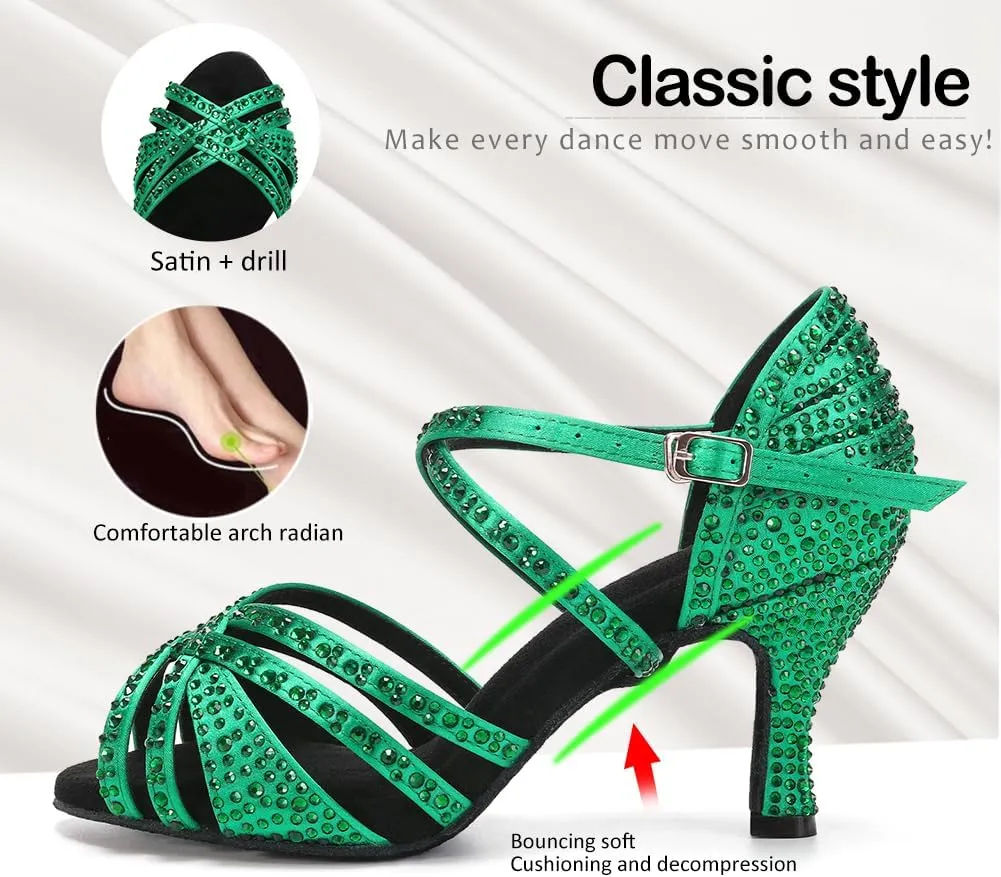 SWDZM Latin Dance Shoes for Women Rhinestone Ballroom Salsa Tango Dancing Wedding Shoes,Model L377-8.5JB