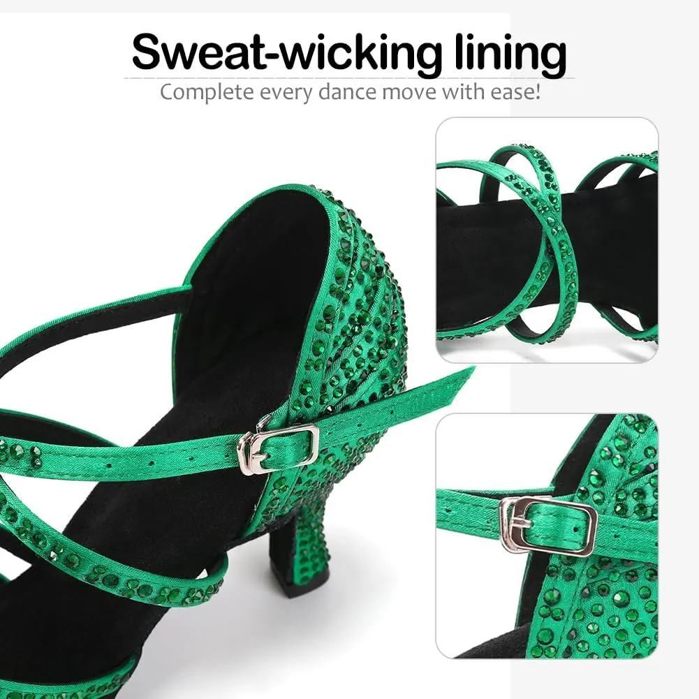 SWDZM Latin Dance Shoes for Women Rhinestone Ballroom Salsa Tango Dancing Wedding Shoes,Model L377-8.5JB