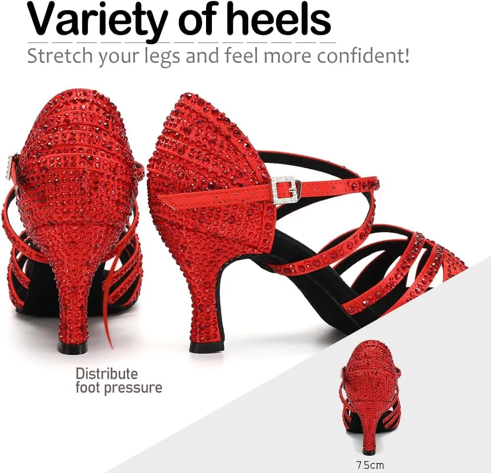 SWDZM Latin Dance Shoes for Women Rhinestone Ballroom Salsa Tango Dancing Wedding Shoes,Model L377-8.5JB