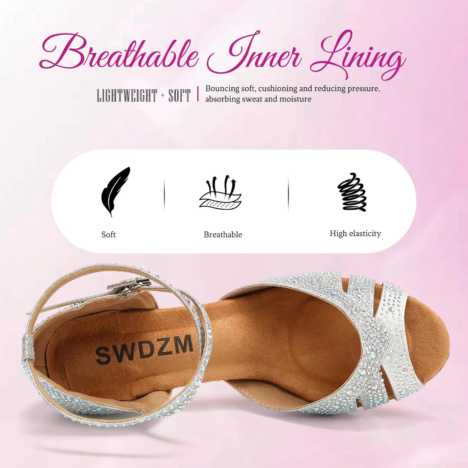 SWDZM Latin Dance Shoes for Women Rhinestone Ballroom Salsa Tango Dancing Wedding Shoes,Model L377-8.5JB